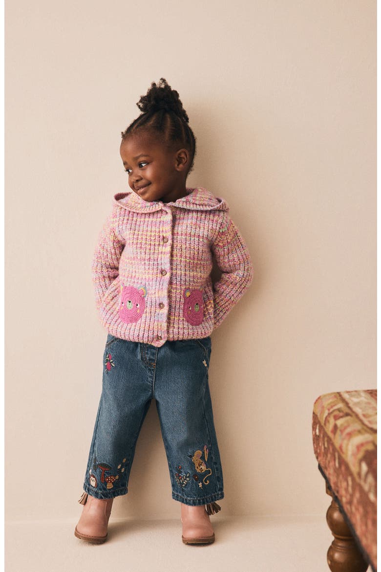 Kids' Bear Crochet Hooded Cardigan, Alternate, color, PINK