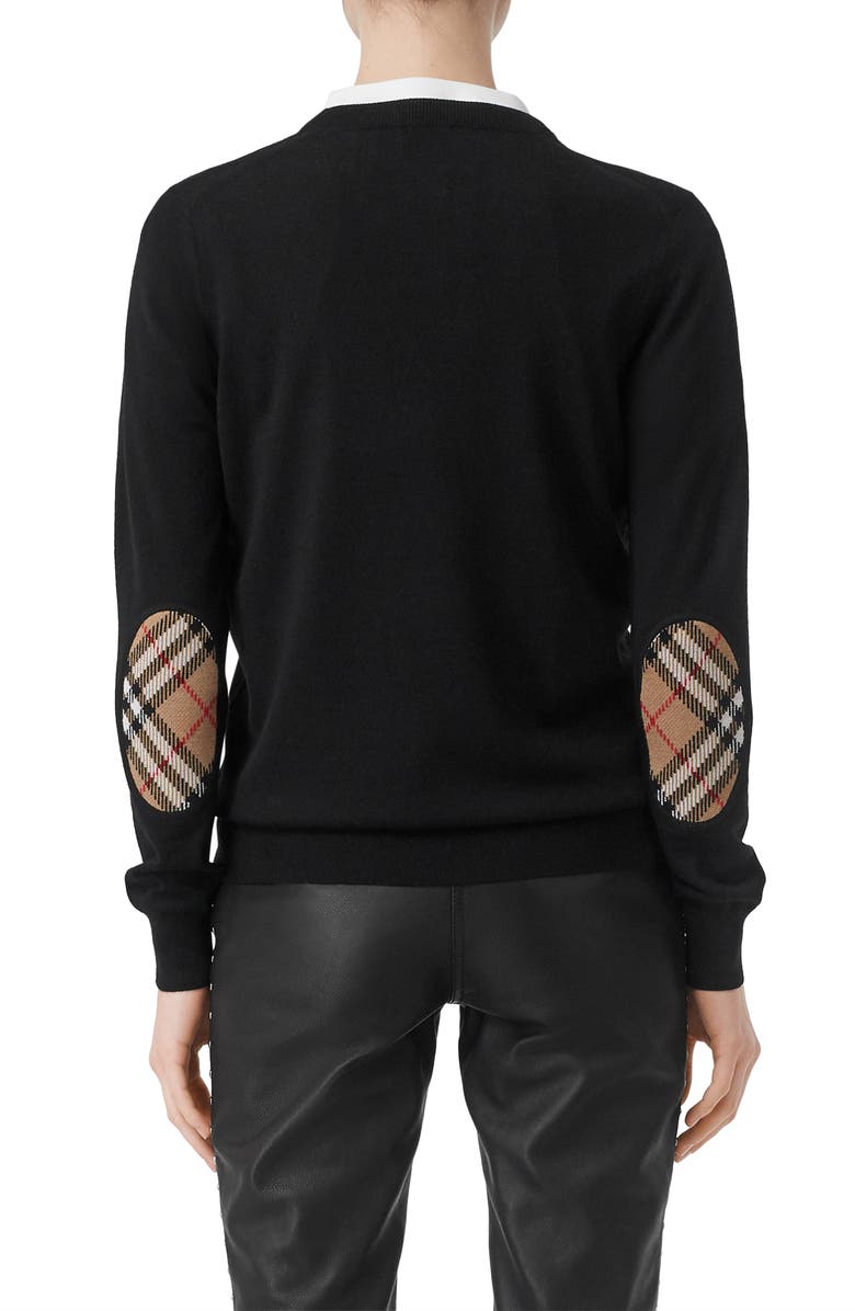 Burberry Bempton Vintage Check Elbow Patch Merino Wool Sweater, Alternate, color, 