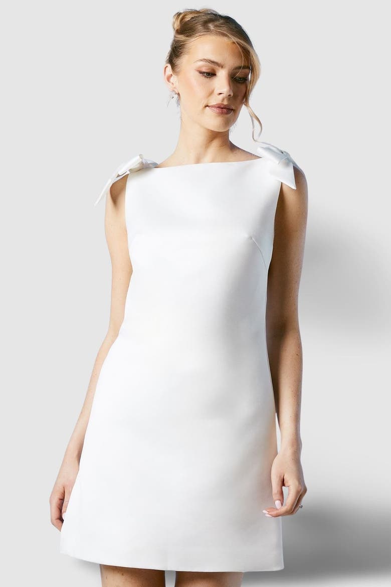 Satin Bow Bridal Mini Dress, Main, color, Ivory