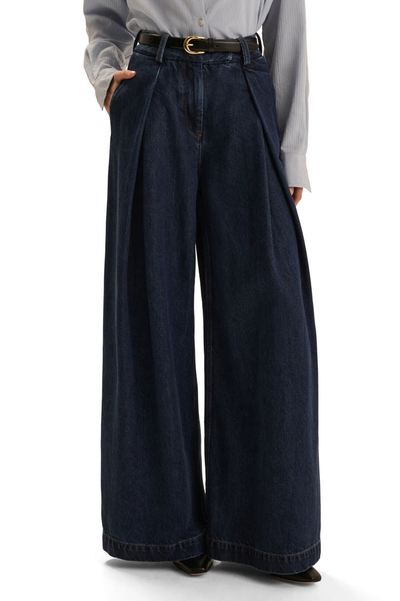 Pleats for Days High Waist Wide Leg Jeans, Main, color, DARK SEA
