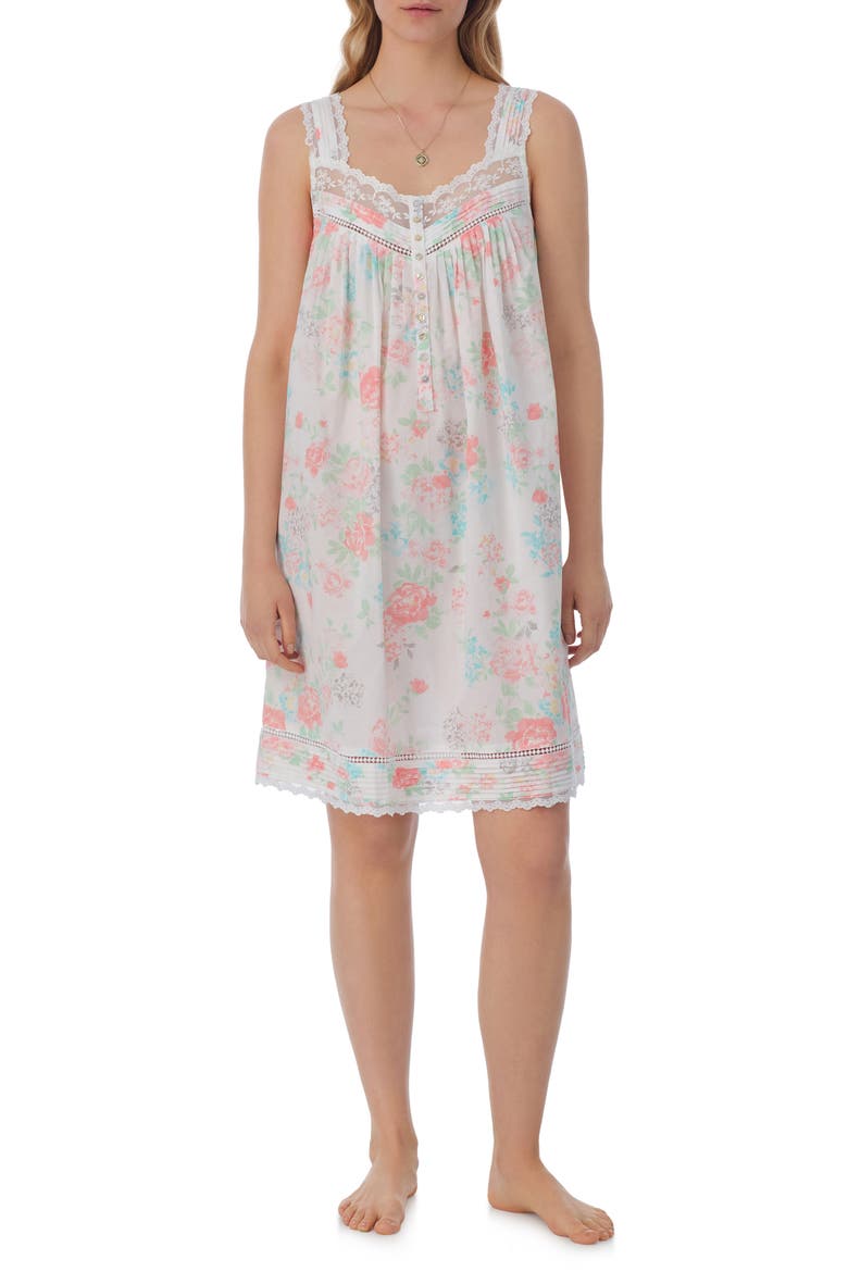 Floral Lace Trim Cotton Lawn Chemise, Main, color, WATERCOLOR FLORAL