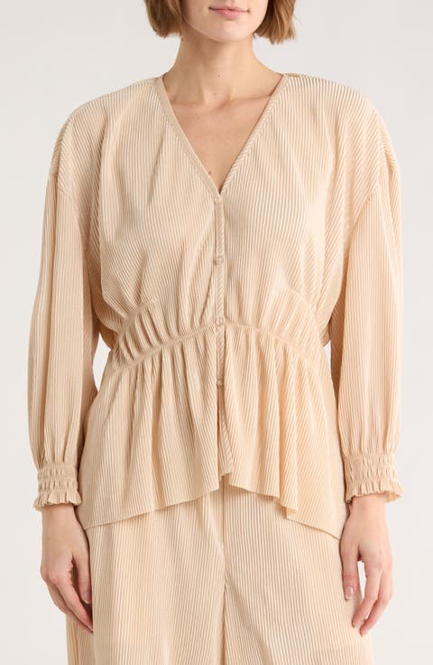 High-Low Plissé Charmeuse Top