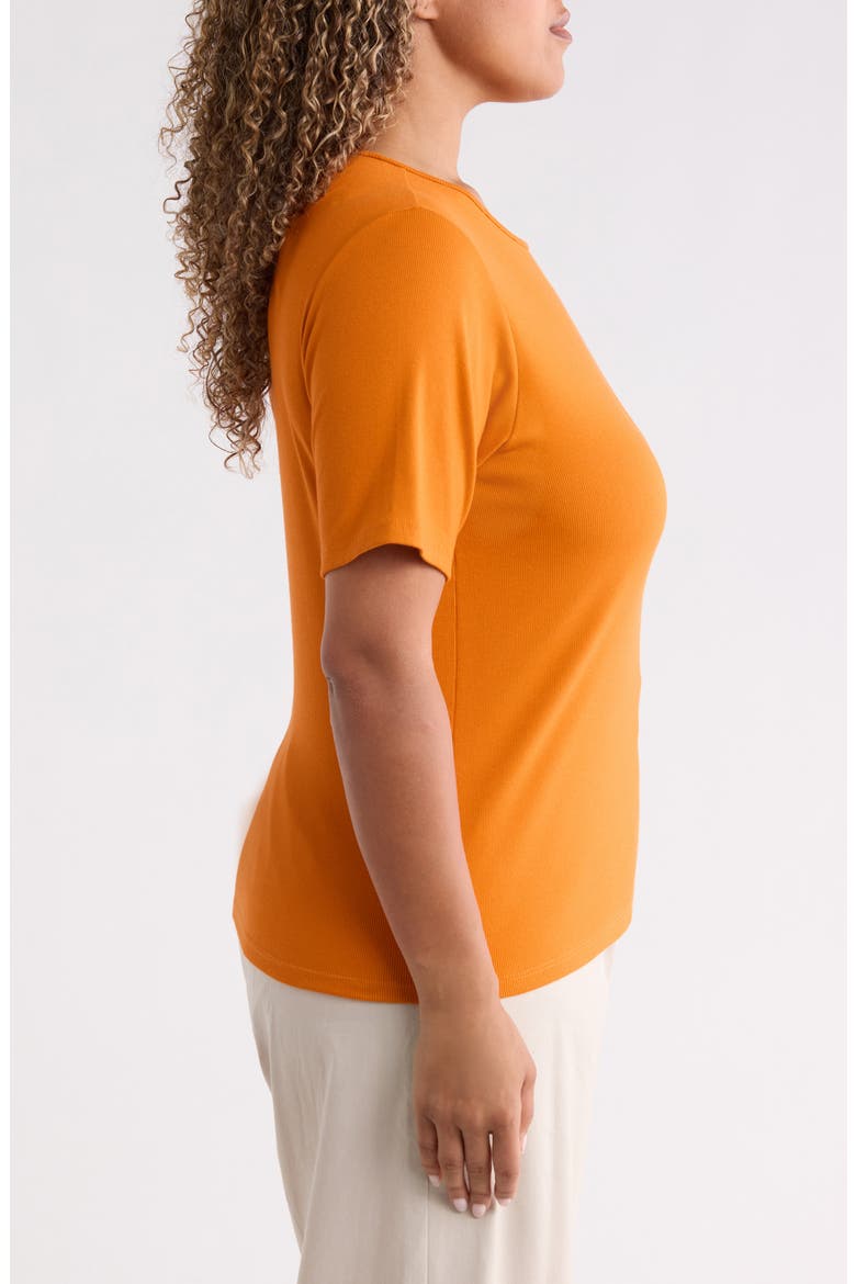 Rib Knit Stretch Organic Cotton Crewneck Top, Alternate, color, CLAY