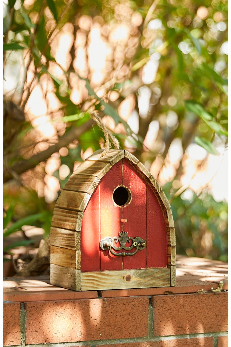 8.5"H Washed Red Distressed Solid Wood Birdhouse, Alternate, color, Red