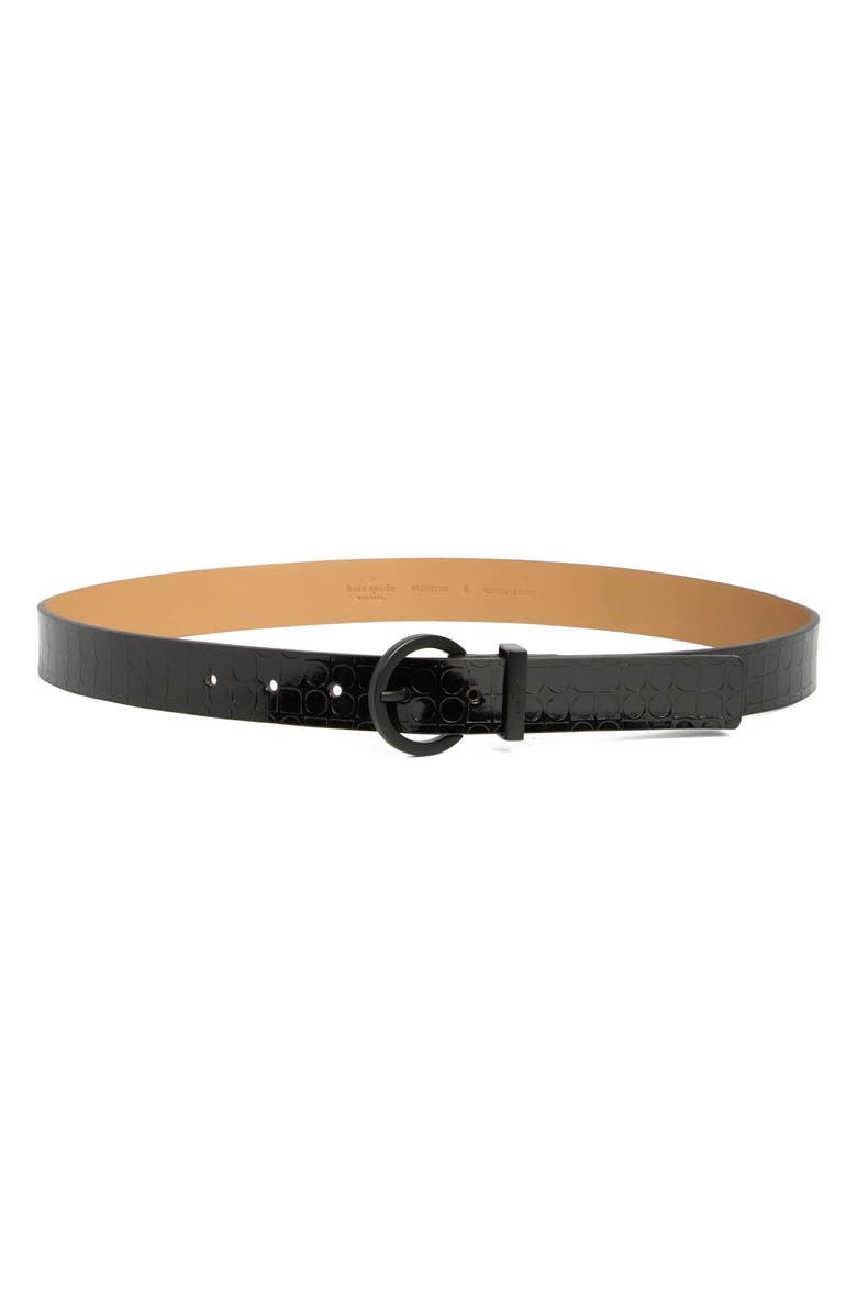 Kate Spade New York noel embossed leather belt, Main, color, Black