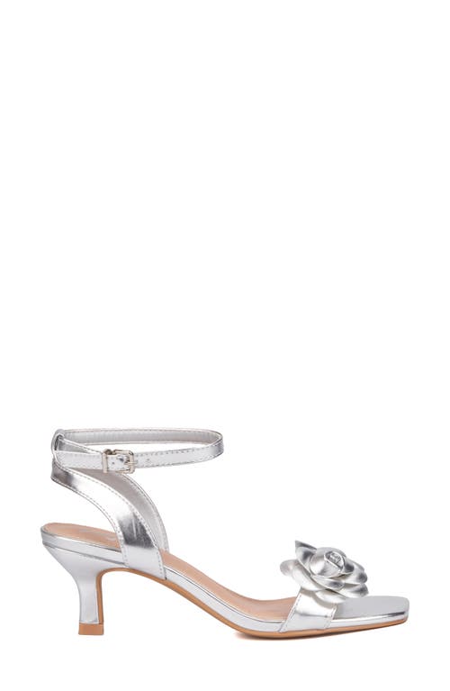 New York And Company Sofia Floral Ankle Strap Sandal In Silver