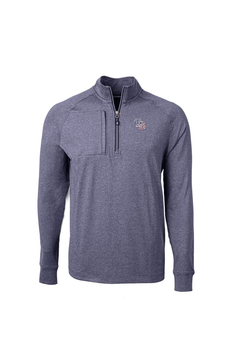 Cutter & Buck Men's Cutter & Buck  Heather Navy Tampa Bay Rays Americana Logo Big & Tall Adapt Eco Knit Stretch Recycled Quarter-Zip Pullover Top, Alternate, color, 