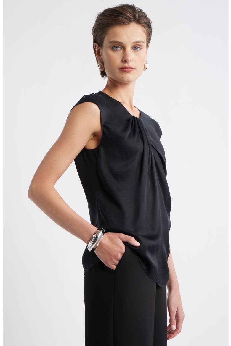 Twist Front Satin Top, Alternate, color, BLACK
