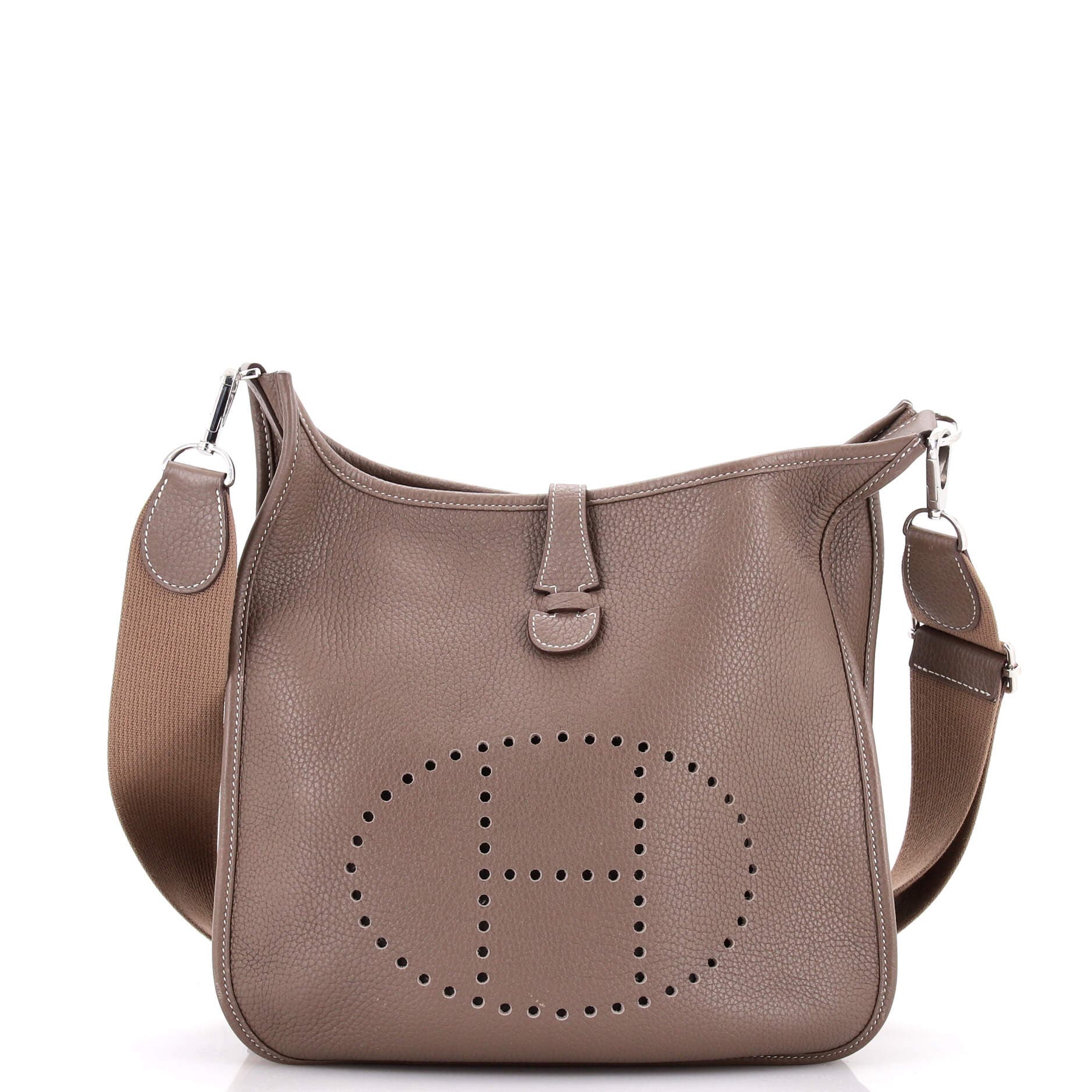 Pre-Owned Hermes Evelyne Bag Gen III Clemence PM, Main, color, Etoupe