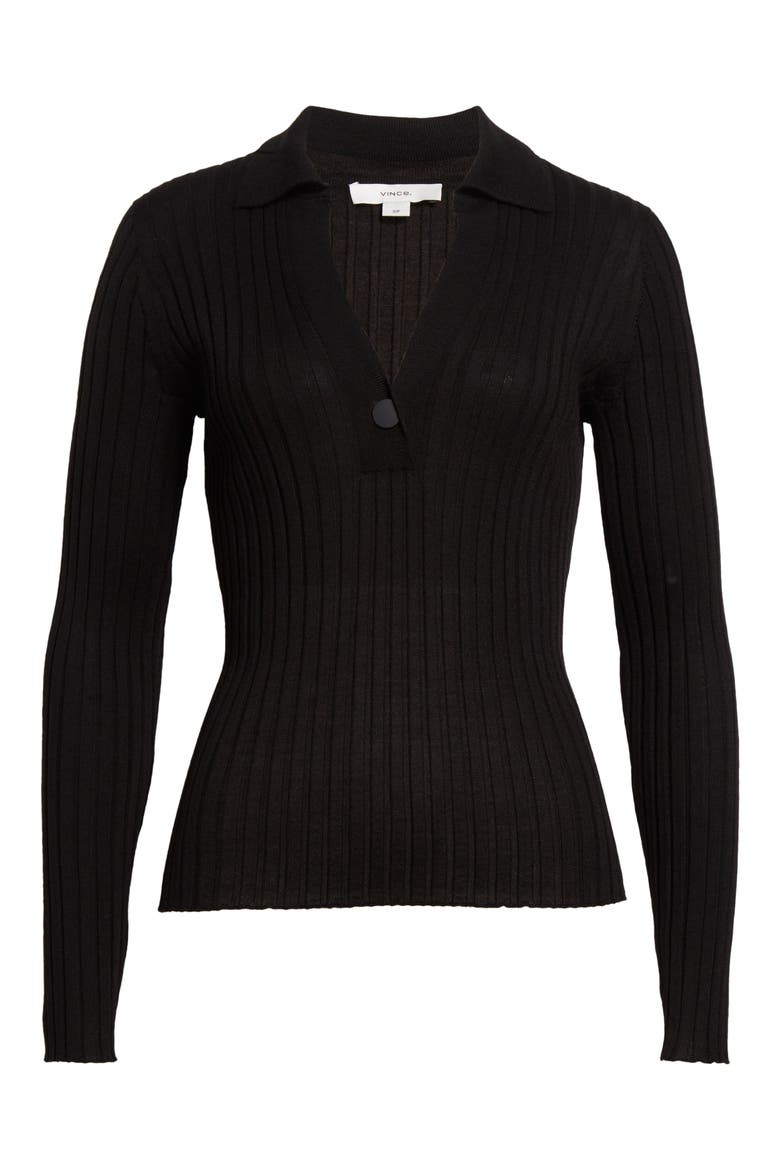 Wool & Silk Blend Rib Polo Sweater, Alternate, color, BLACK