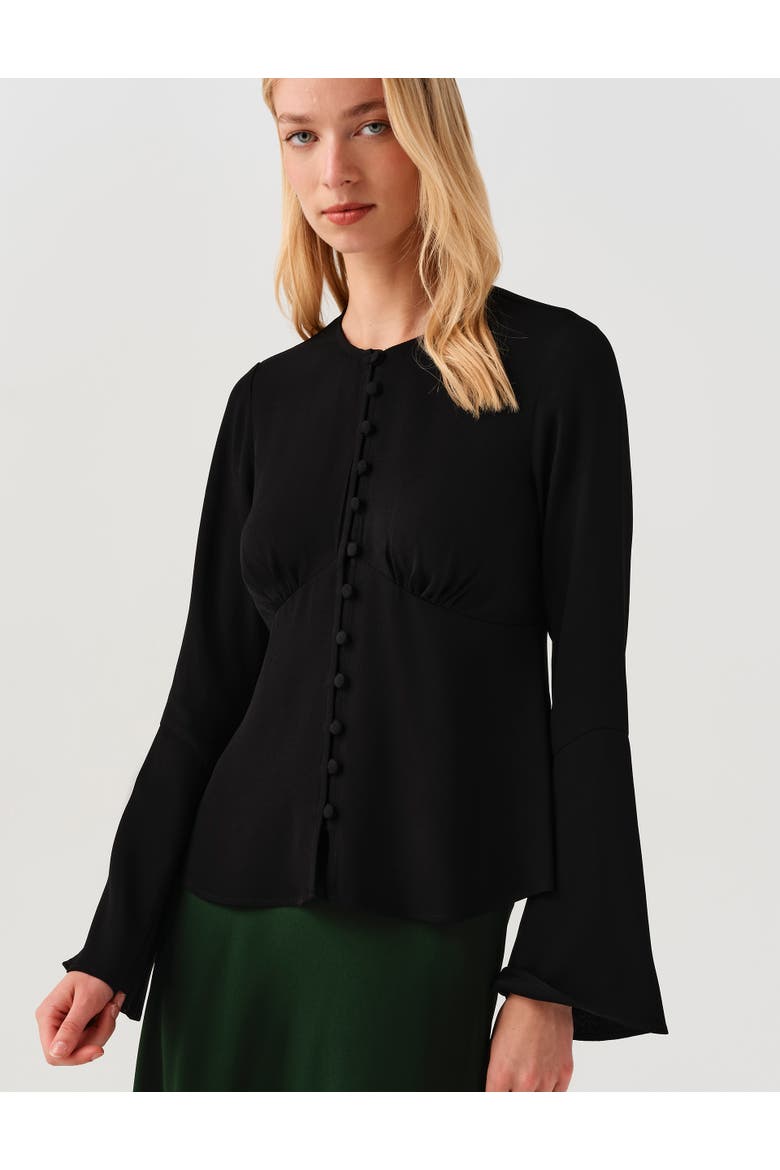 Ceaira Button Down Bell Sleeve Blouse, Alternate, color, Black