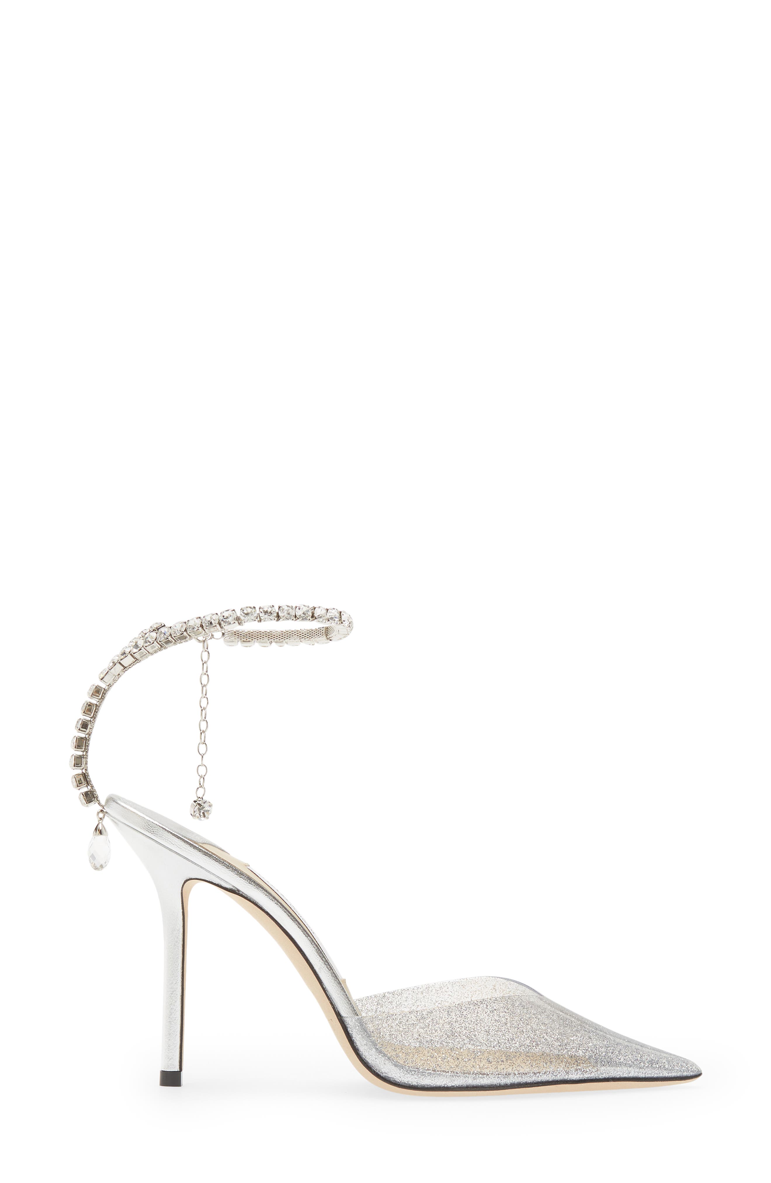 Jimmy Choo Saeda Glitter Crystal Ankle Strap Pointed Toe Pump, Alternate, color, 