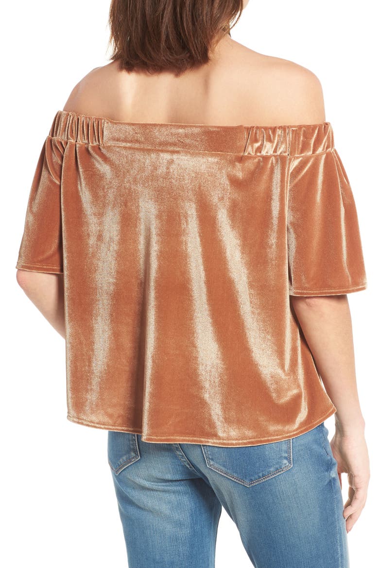 Velvet Off the Shoulder Top, Alternate, color, TAN SUGAR
