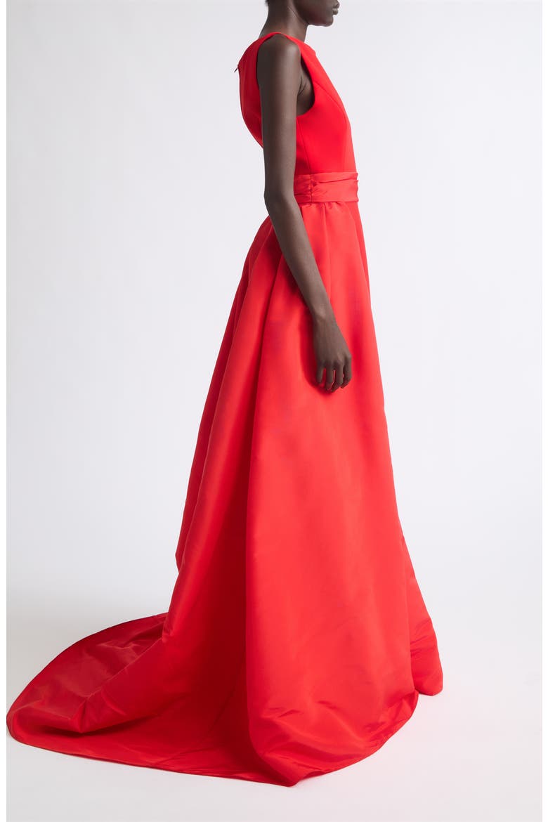 Silk Faille Boatneck Column Gown with Overskirt, Alternate, color, CHILI RED