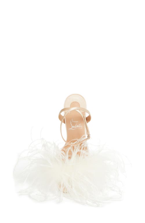 Christian Louboutin Miss Z Loubipoupi Feather Embellished Ankle Strap Sandal In White