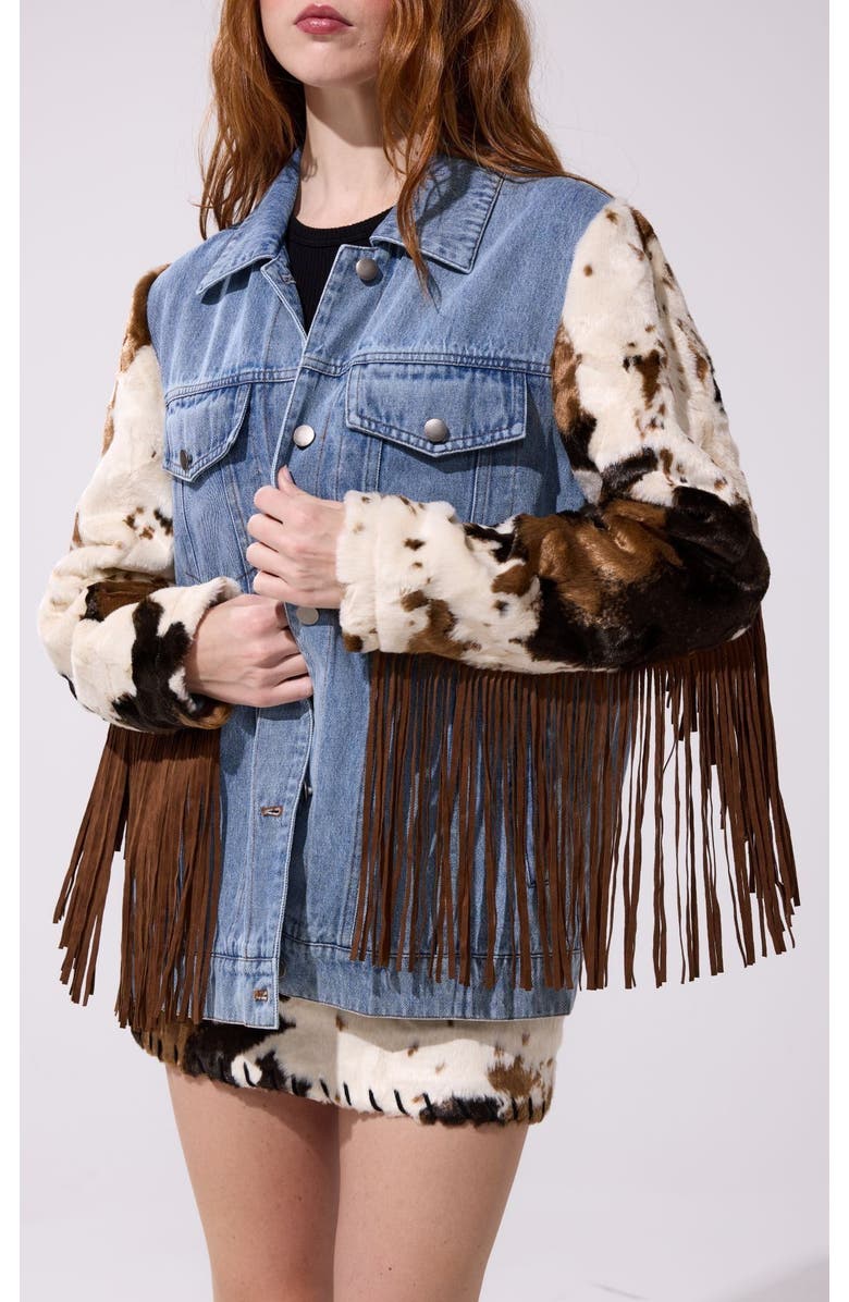 AZALEA WANG Lila Fringe Jacket, Main, color, Denim