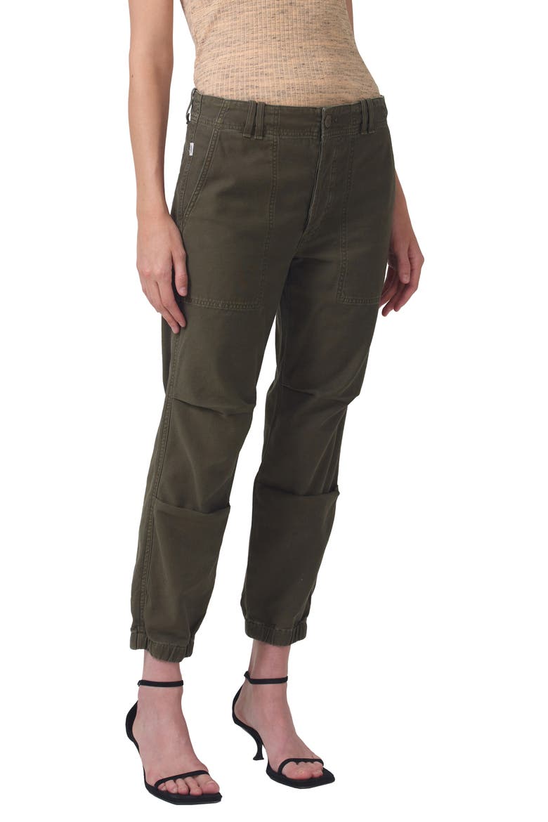 Agni Crop Twill Utility Trousers, Alternate, color, TEA LEAF