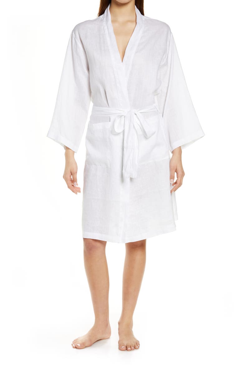 Stripe Linen Robe, Main, color, WHITE
