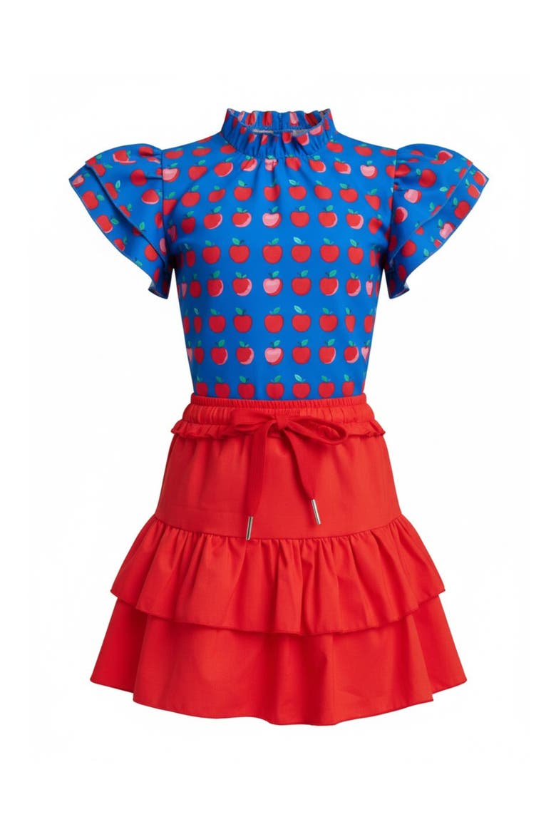 Classic Charm Apple Dot Flutter Top and Skirt Set, Main, color, Red