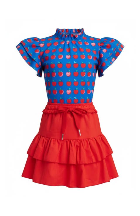Classic Charm Apple Dot Flutter Top and Skirt Set