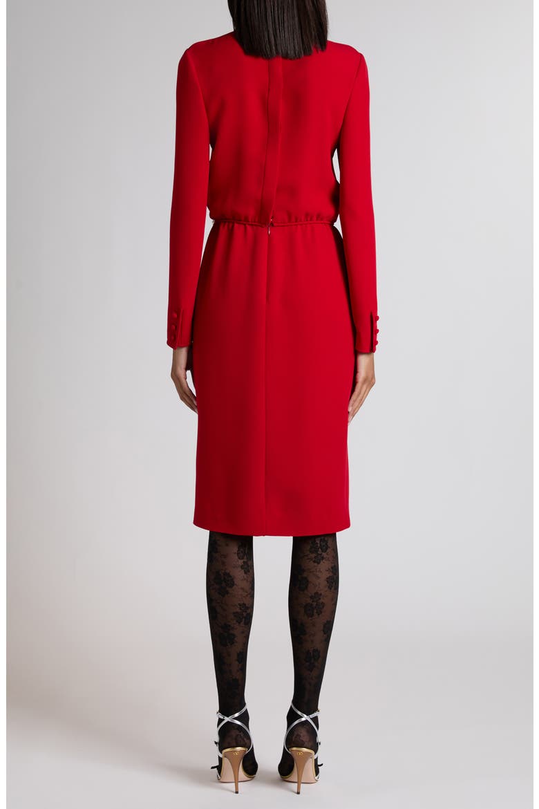 Crystal Bow Detail Long Sleeve Silk Cady Couture Dress, Alternate, color, RED