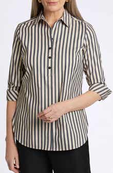 Foxcroft Madison Stripe Stretch Cotton Blend Top