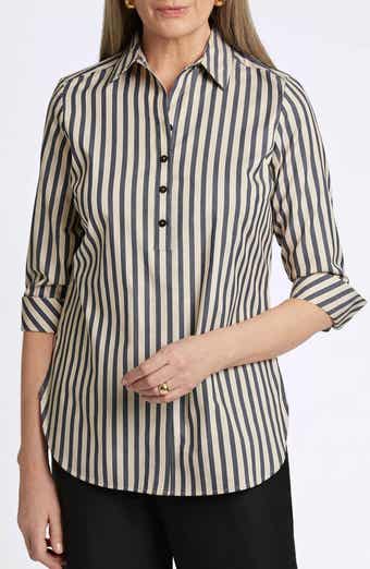 Foxcroft Madison Stripe Stretch Cotton Blend Top