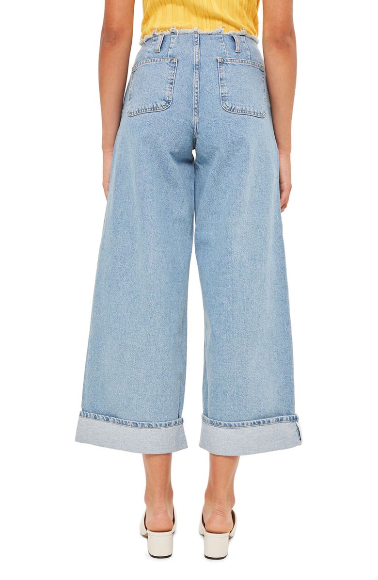 Topshop Boutique Frayed Waist Super Wide Leg Jeans, Alternate, color, 