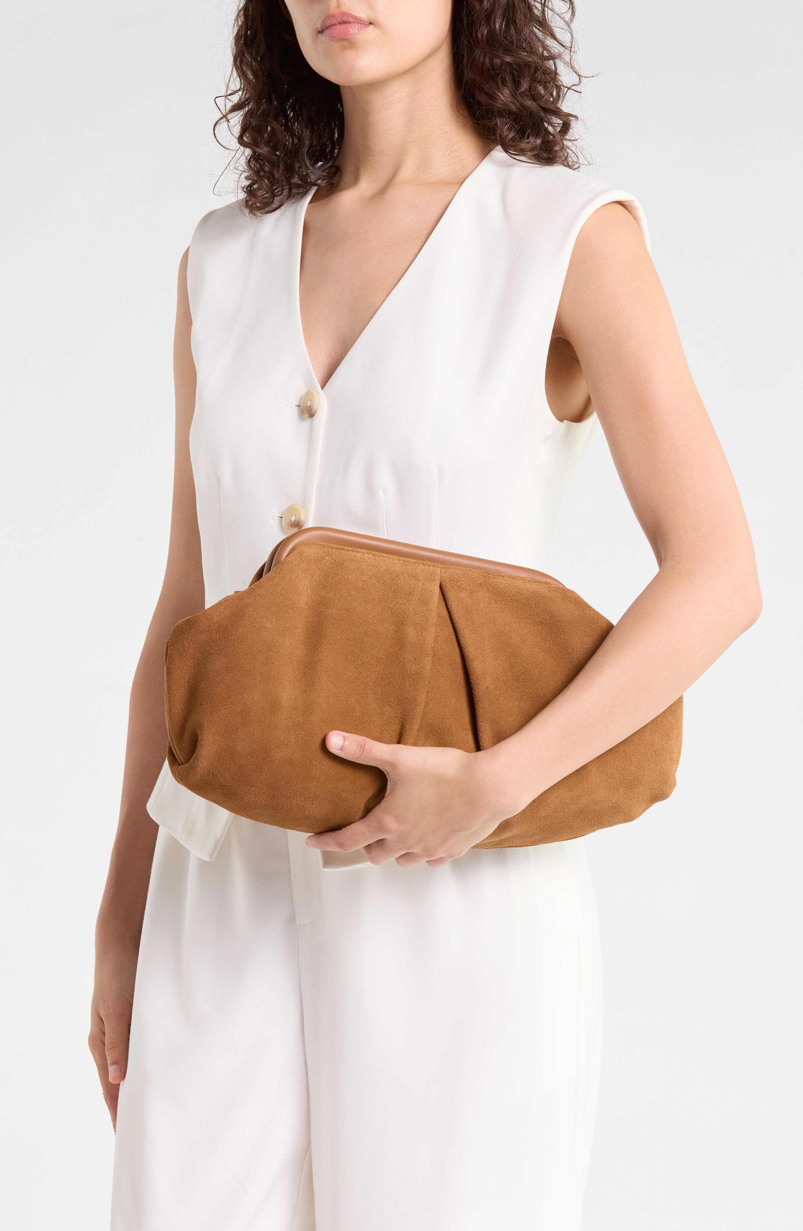 Suede Clutch, Alternate, color, COGNAC SUEDE