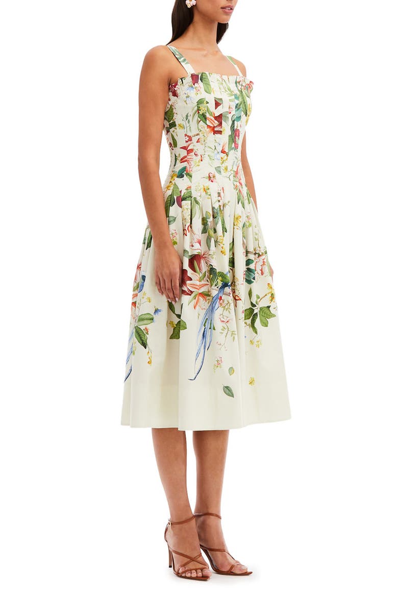Floral Print Pleated Stretch Cotton Sundress, Alternate, color, ECRU MULTI