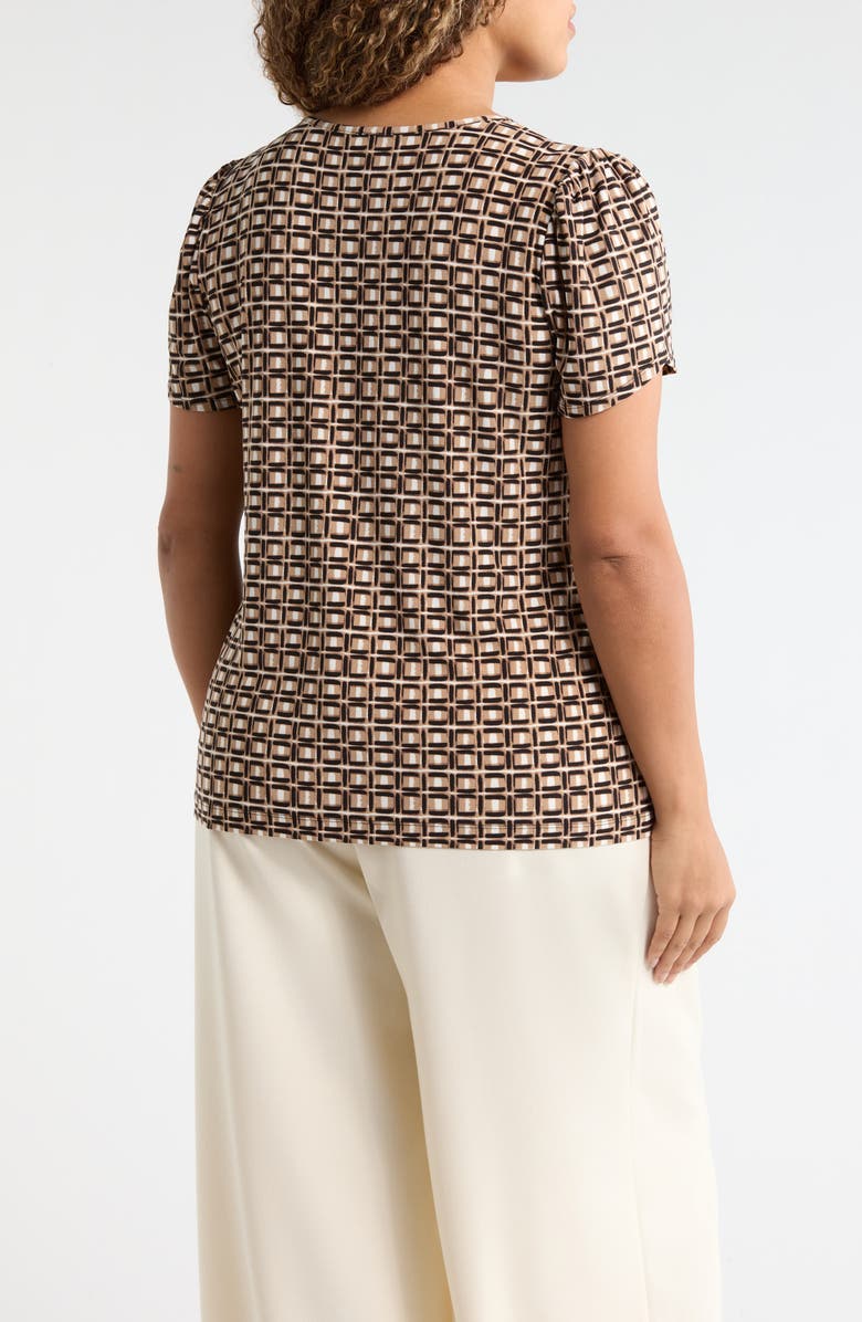 AK ANNE KLEIN Geo Print Tulip Sleeve Top, Alternate, color, Latte Multi