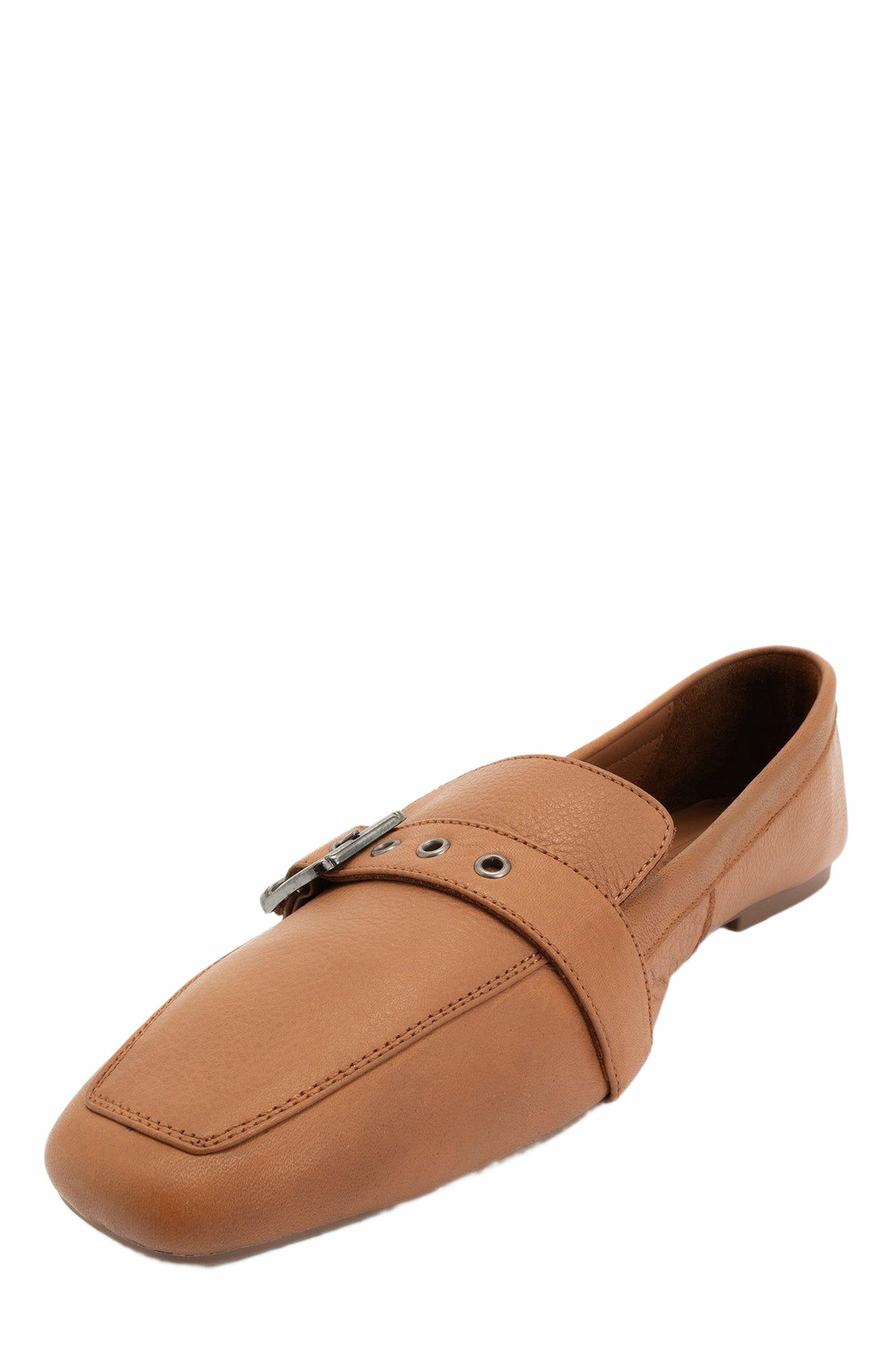 Noir Leather Flat Loafers, Alternate, color, Cognac Brown Leather