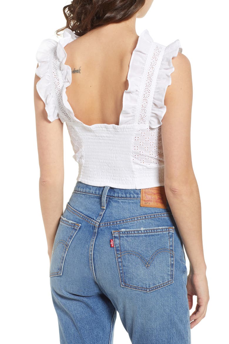 Ruffle Eyelet Crop Top, Alternate, color, WHITE