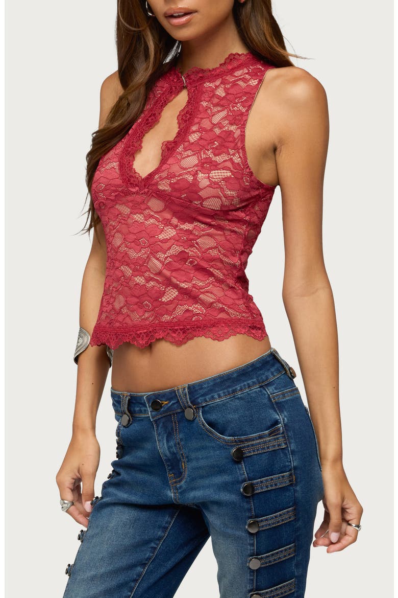 Frieda Keyhole Cutout Lace Top, Alternate, color, BURGUNDY