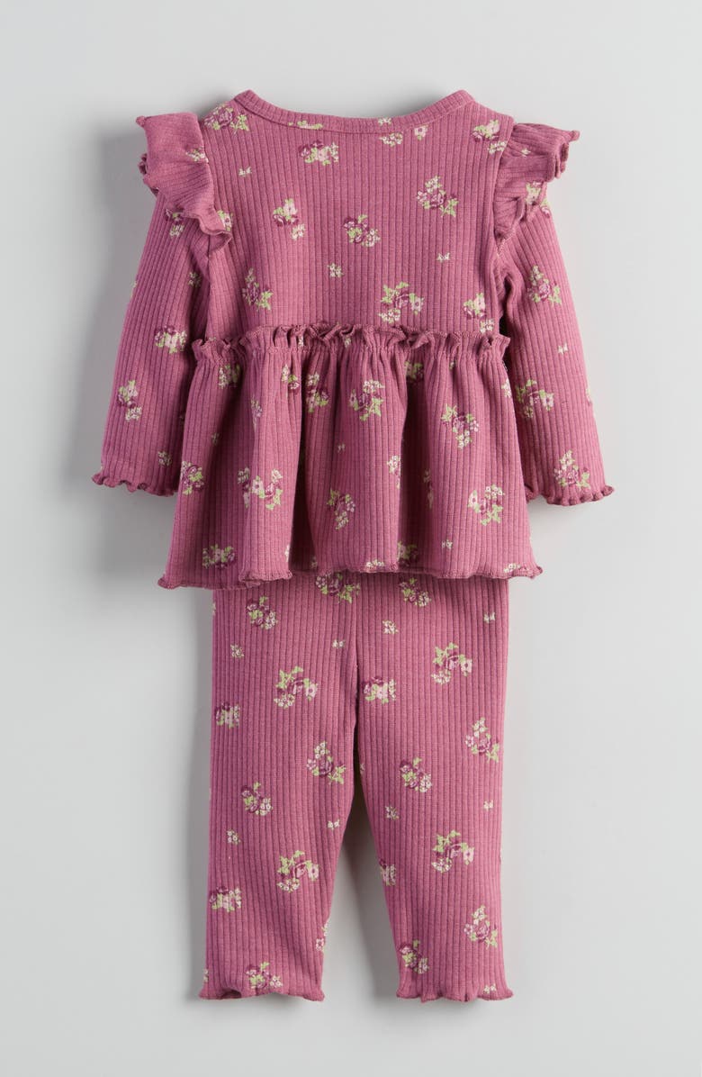 Nordstrom Ruffle Rib Top & Leggings Set, Alternate, color, Pink Violet Hailey Floral