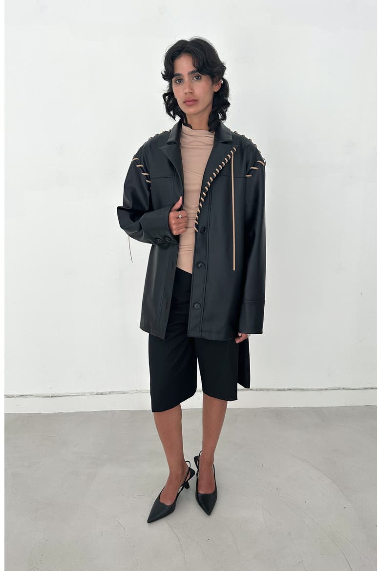 Milla Oversized Faux Leather Jacket, Alternate, color, Black