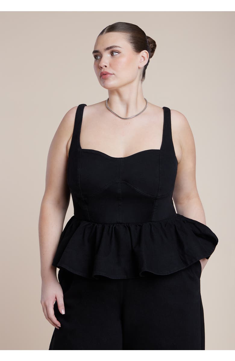 ELOQUII Peplum Barrel Leg Jumpsuit, Alternate, color, Black Wash