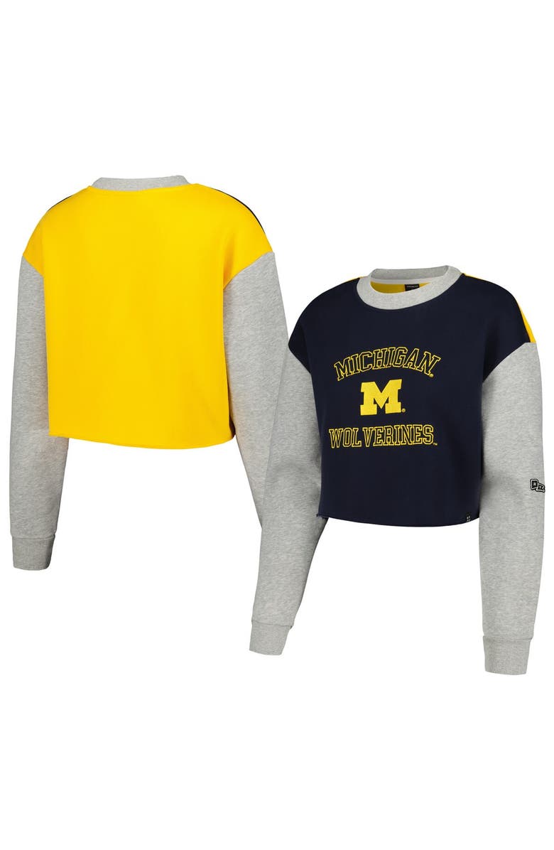 Hype and Vice Women's Hype and Vice Navy Michigan Wolverines Colorblock Rookie Crew Pullover Sweatshirt, Alternate, color, Navy