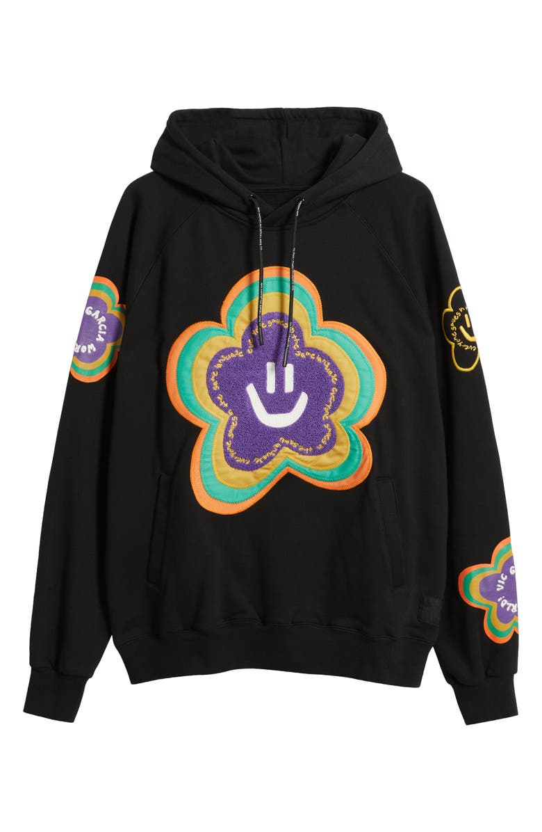 VIC GARCIA WORLD Flower Patch Cotton French Terry Hoodie, Alternate, color, Black