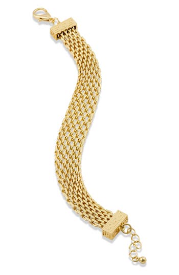 Savvy Cie Jewels Greek Key Mesh Chain Bracelet In Gold