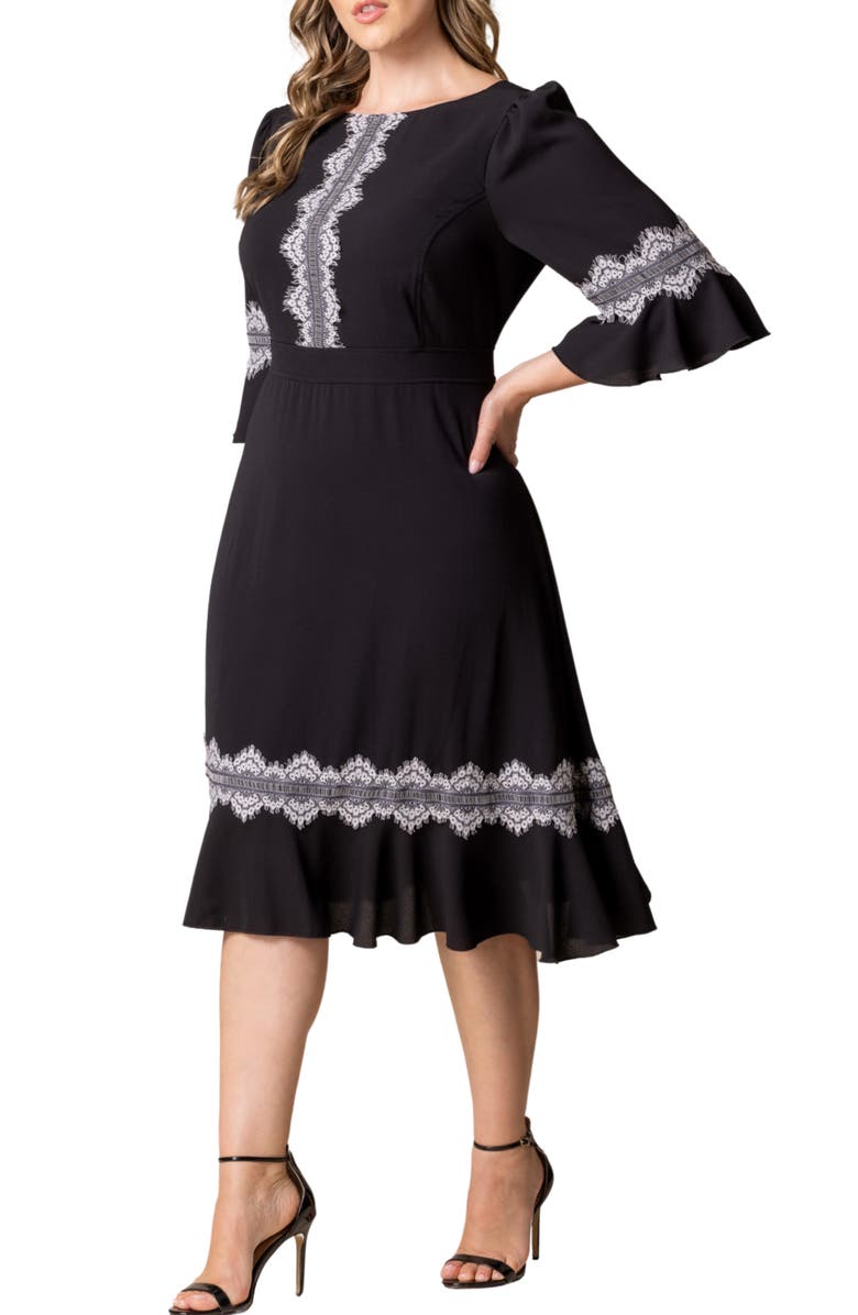Kiyonna Villa Lace Trim Cocktail Dress, Alternate, color, Black Noir