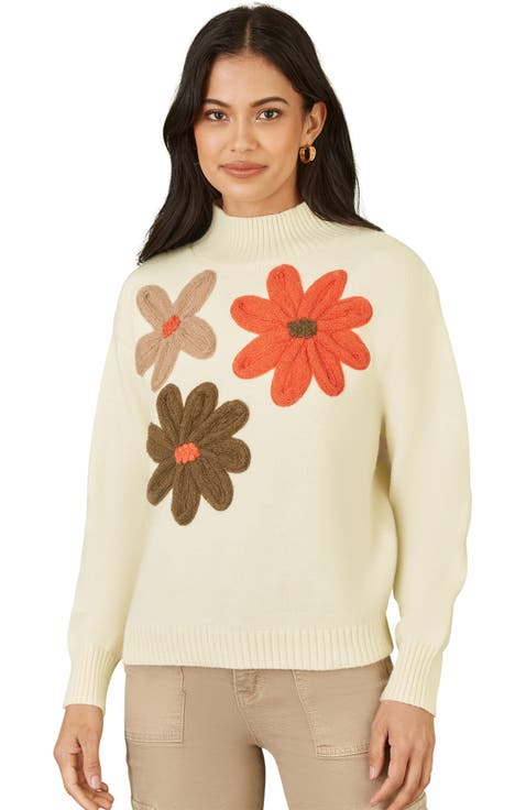 Floral Detail High Neck Knit Sweater