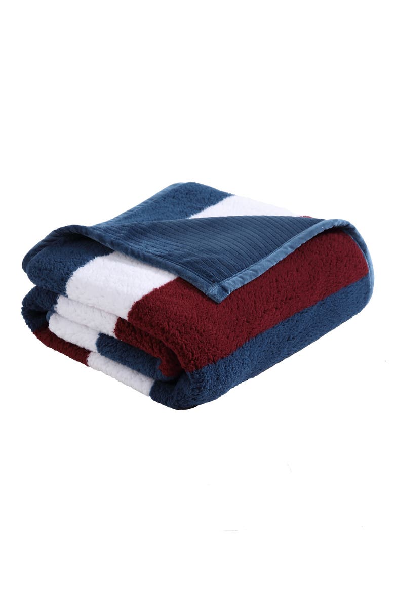 Wilton Reversible Throw Blanket, Main, color, NAVY