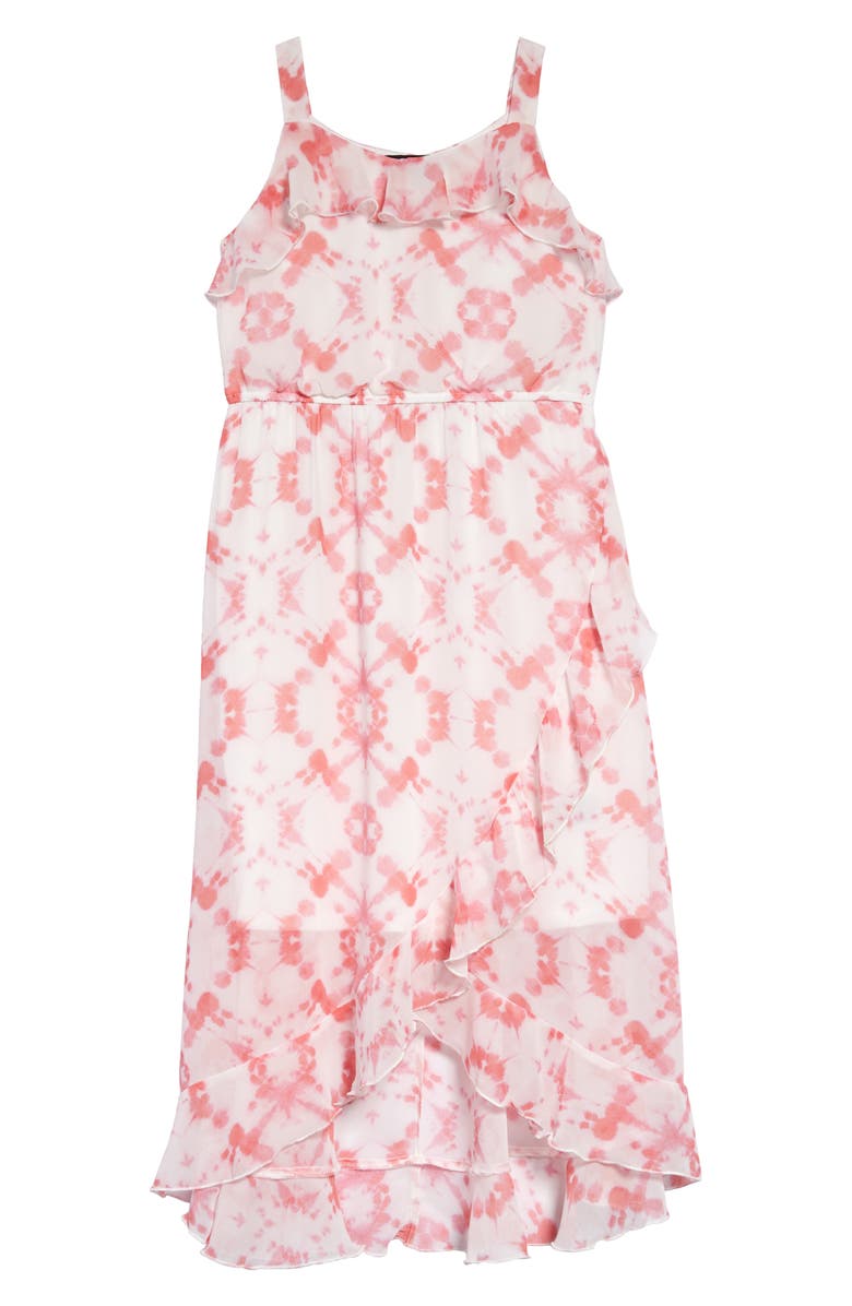 Trixxi Girl Sleeveless Tie Dye Ruffle Midi Dress, Main, color,