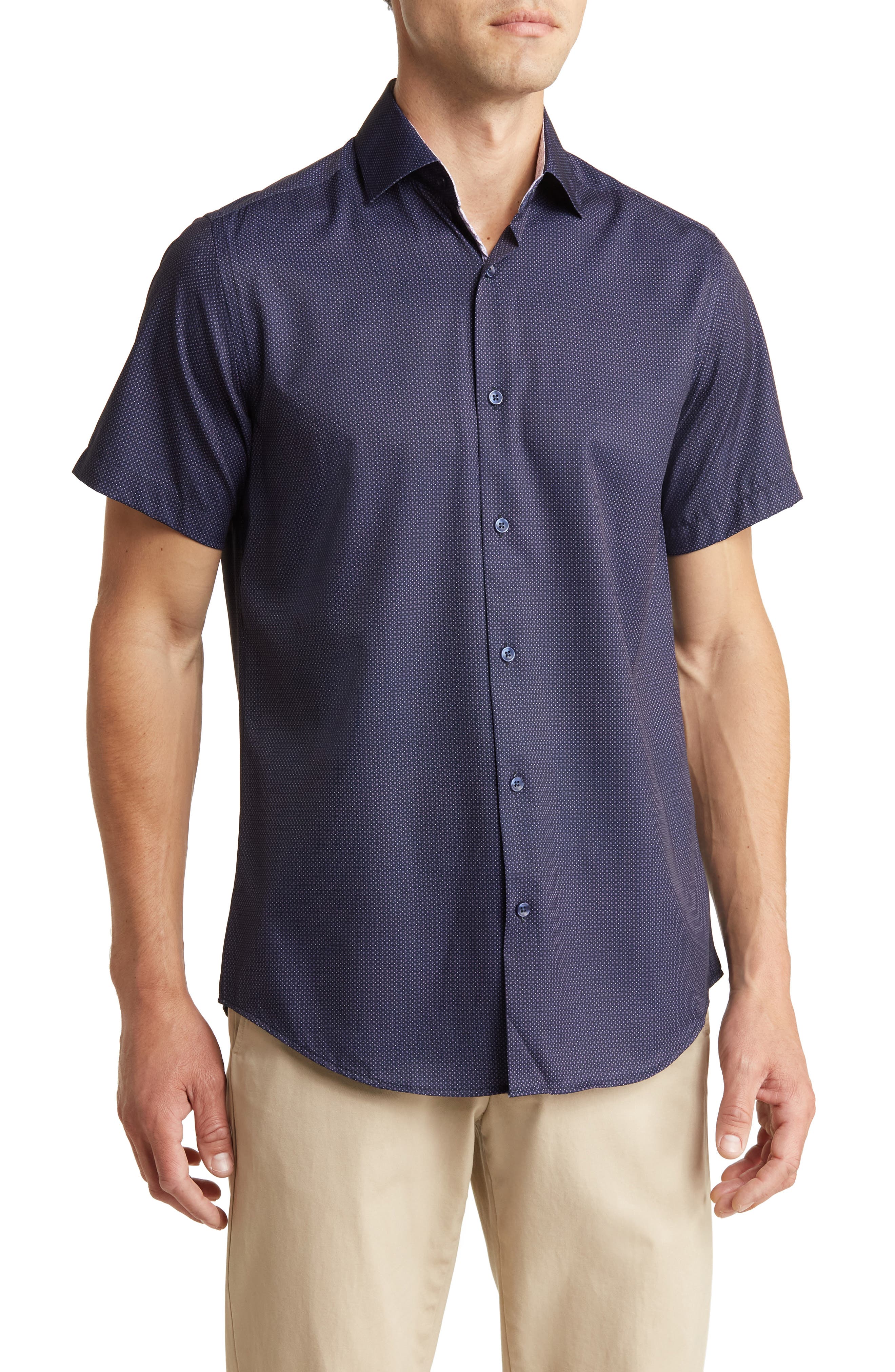 TOM BAINE Slim Fit Performance Short Sleeve Button-Up Shirt