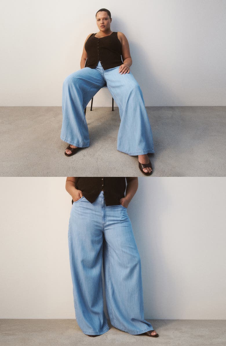 MANGO Mid Rise Palazzo Jeans, Alternate, color, Light Blue