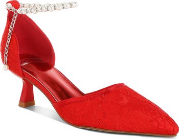 Rag Co Bruna Faux Pearl Ankle Tie Lace Pump (Women) Nordstromrack