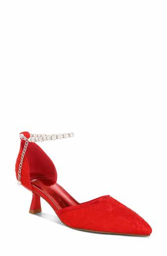 Bruna Faux Pearl Ankle Tie Lace Pump