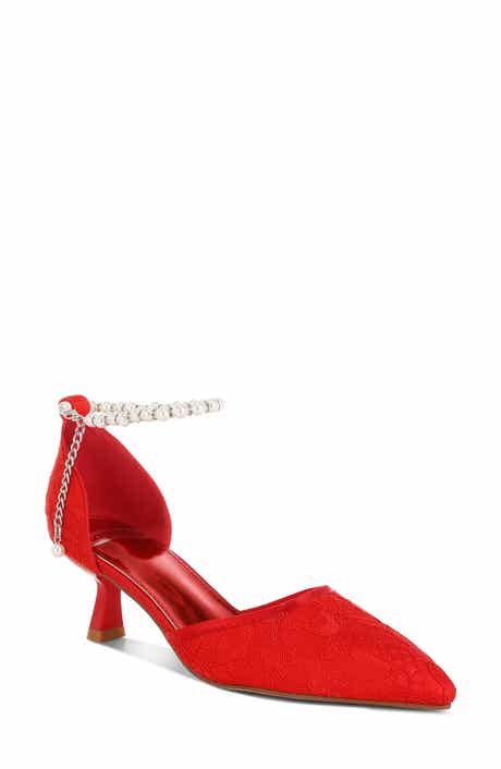 Rag & Co Bruna Faux Pearl Ankle Tie Lace Pump