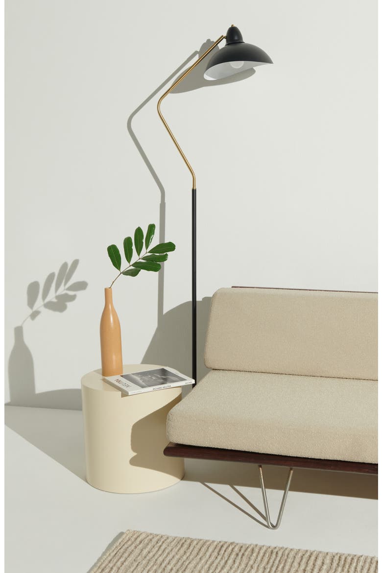 Swoop 69" Industrial Adjustable LED Floor Lamp with Metal Bowl Shade and Gold Accent, Alternate, color, BLACK